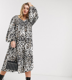 Фактурное платье миди с V-образным вырезом и звериным принтом ASOS DESIGN Curve-Мульти