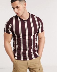 Футболка в вертикальную полоску бордового и карамельного цветов Burton Menswear-Коричневый