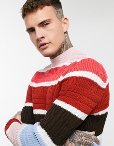 Красный фактурный джемпер в полоску с высоким воротом ASOS DESIGN