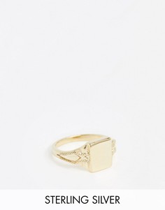 Покрытое 14-каратным золотом серебряное кольцо-печатка Reclaimed vintage Inspired-Золотой