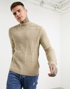 Бежевый трикотажный джемпер с высоким воротником ASOS DESIGN