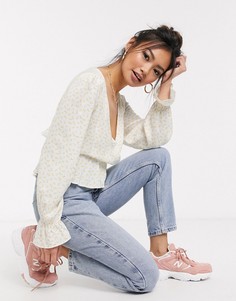 Блузка цвета слоновой кости с запахом и принтом лимонов Miss Selfridge-Кремовый