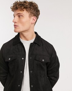 Черная байкерская куртка из искусственной замши New Look-Черный