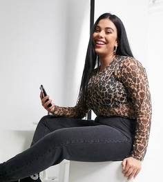 Сетчатая футболка с леопардовым принтом Simply Be-Мульти