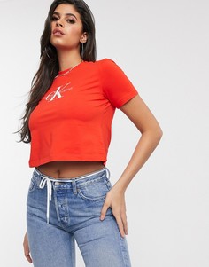 Красный кроп-топ с логотипом Calvin Klein Jeans