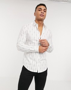 Черно-белая рубашка в полоску с логотипом Emporio Armani-Белый