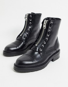 Черные кожаные ботинки на массивной подошве с молнией AllSaints-Черный
