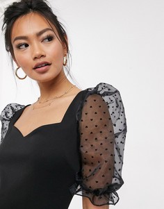 Черное платье мини с объемными рукавами Miss Selfridge-Черный