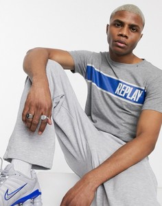 Серая меланжевая футболка с круглым вырезом и логотипом Replay-Серый