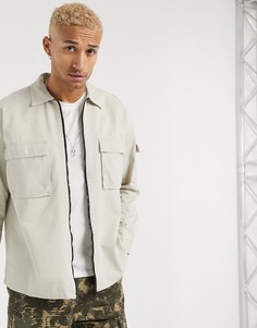 Бежевая свободная рубашка на молнии Bershka-Коричневый