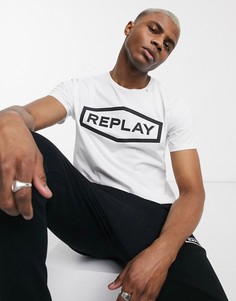 Белая футболка с круглым вырезом и логотипом Replay-Белый