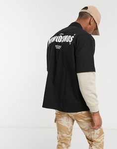 Черная свободная рубашка с принтом на спине и трикотажными рукавами Bershka Join Life-Черный