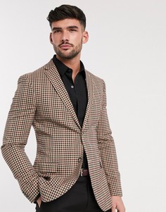 Коричневый супероблегающий пиджак в клетку Topman