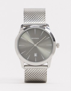 Серебристые часы с сетчатым браслетом и серым циферблатом Sekonda-Серебряный