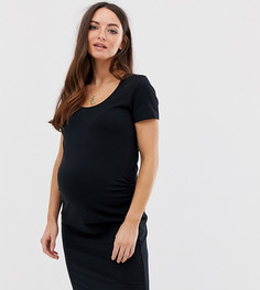 Черное хлопковое платье мини из органического хлопка Mamalicious Maternity-Черный Mama.Licious