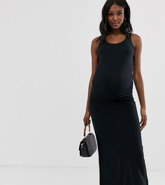 Черное платье макси из органического хлопка Mamalicious Maternity-Черный Mama.Licious