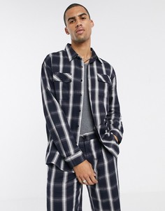 Синяя теплая куртка в клетку Sacred Hawk-Черный