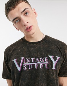 Выбеленная черная футболка с логотипом Vintage Supply-Черный