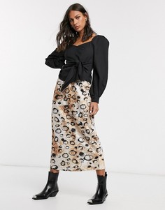 Атласная юбка миди с леопардовым принтом ASOS DESIGN-Мульти