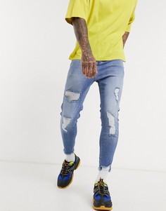 Синие джинсы до щиколотки с необработанными краями и рваной отделкой SikSilk-Синий