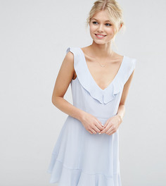 Короткое приталенное платье с оборкой ASOS PETITE-Синий