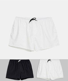 Набор из 2 коротких шортов для плавания (черные/белые) ASOS DESIGN - Plus (набор со скидкой)-Мульти