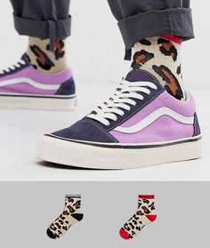 Набор из 2 пар коротких спортивных носков с леопардовым принтом и полосками ASOS DESIGN - Скидка-Мульти