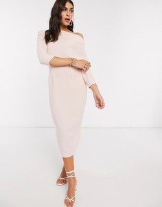 Платье-футляр миди с заниженной линией плеч ASOS DESIGN-Розовый