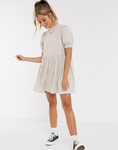 Бежевое свободное платье мини с пышными рукавами ASOS DESIGN-Бежевый