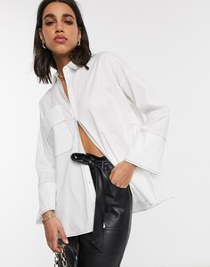 Рубашка oversized с длинными рукавами и боковыми разрезами ASOS DESIGN-Белый