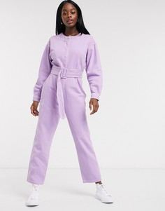 Джинсовый комбинезон лавандового цвета с поясом ASOS DESIGN-Фиолетовый