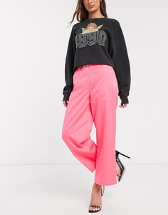 Розовые атласные расклешенные брюки ASOS DESIGN-Розовый