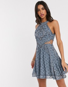 Платье мини с вырезами и декоративной отделкой ASOS DESIGN-Синий
