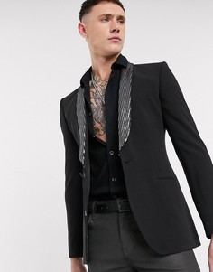 Черный супероблегающий пиджак с отделкой пайетками на лацканах ASOS DESIGN