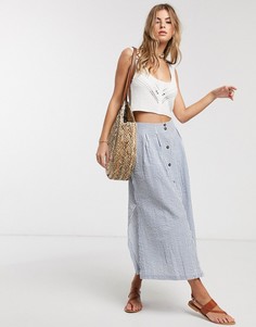 Юбка миди в голубую полоску с пуговицами ASOS DESIGN-Синий