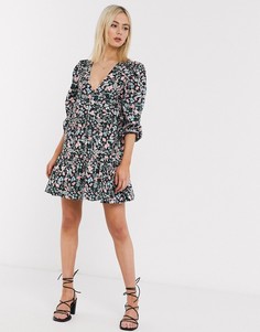 Хлопковое платье мини А-силуэта с цветочным принтом в винтажном стиле ASOS DESIGN-Мульти