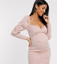Нежно-розовое платье мини с пышными длинными рукавами ASOS DESIGN Maternity-Розовый