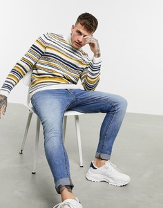 Фактурный вязаный джемпер в разноцветную полоску с высоким воротником ASOS DESIGN-Мульти