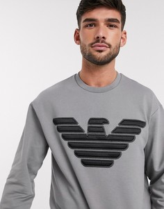 Серый свитшот с вышитым орлом Emporio Armani