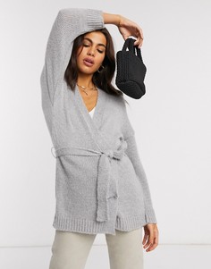 Кардиган с поясом и запахом ASOS DESIGN-Серый