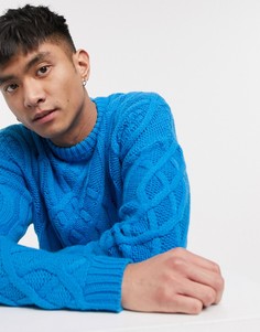 Синий oversize-джемпер с узором "косичка" ASOS DESIGN-Темно-синий