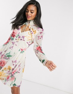 Кремовое платье мини с цветочным принтом Keepsake-Кремовый