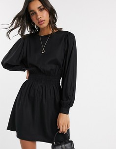 Черное платье с объемными рукавами Stradivarius-Черный