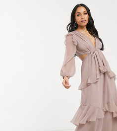 Платье макси с длинными рукавами ASOS DESIGN Petite-Бежевый