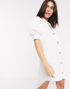 Белое поплиновое платье-рубашка River Island-Белый