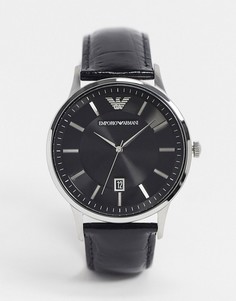 Черные часы с кожаным ремешком Emporio Armani AR11186-Черный