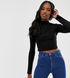 Кроп-топ в рубчик с длинными рукавами и необработанным краем ASOS DESIGN Tall-Черный