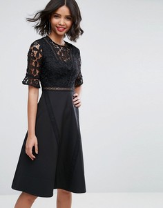 Платье миди с кружевной вставкой ASOS Premium-Черный