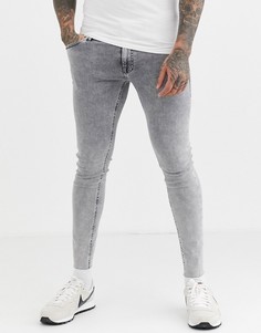 Серые джинсы скинни с эффектом кислотной стирки и необработанными краями Jack & Jones Intelligence-Серый