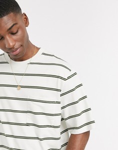 Светлая свободная футболка в полоску цвета хаки Topman-Белый